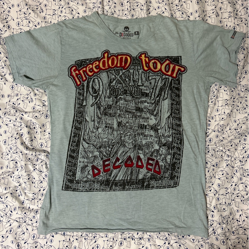 FREEDOM TOUR Decoded Distressed Silver/Blue Graphic Tee Shirt